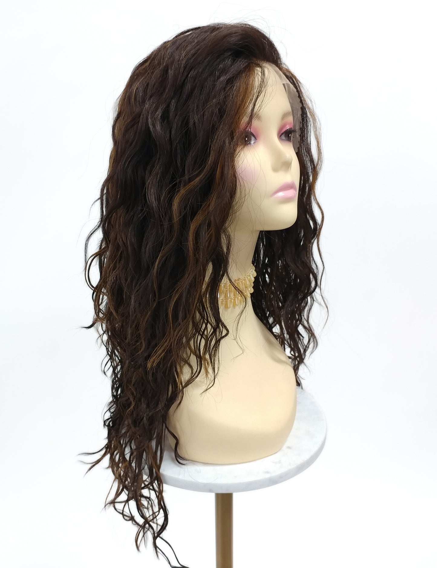 Lace Front Long Wavy Dark Brown and Copper Heat Resistant Wig 23 Inch [Olive-4/27]
