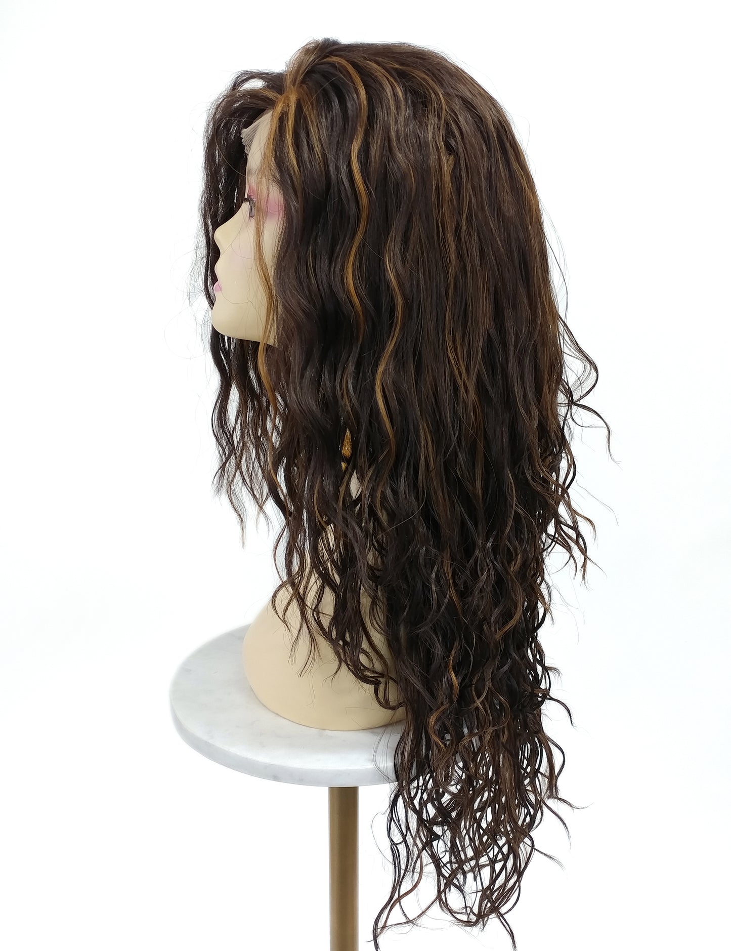 Lace Front Long Wavy Dark Brown and Copper Heat Resistant Wig 23 Inch [Olive-4/27]