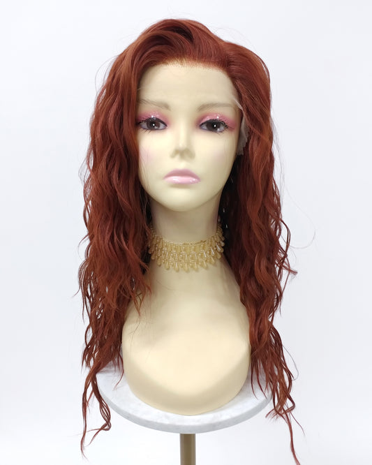 Lace Front Long Wavy Henna Red Heat Resistant Wig 23 Inch [Olive-HRed]