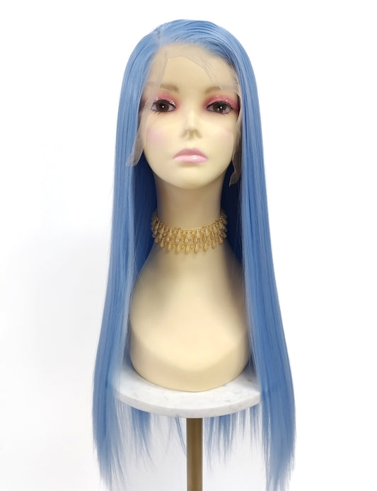 Lace Front 13x4 Light Blue Long Straight Heat Resistant Wig 28 Inch [Paris-BlueLily]