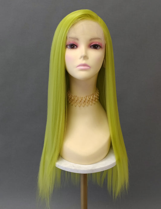 Deep Lace Front Light Green Long Straight Heat Resistant Wig 28 Inch [Peta-LimeLuxe]