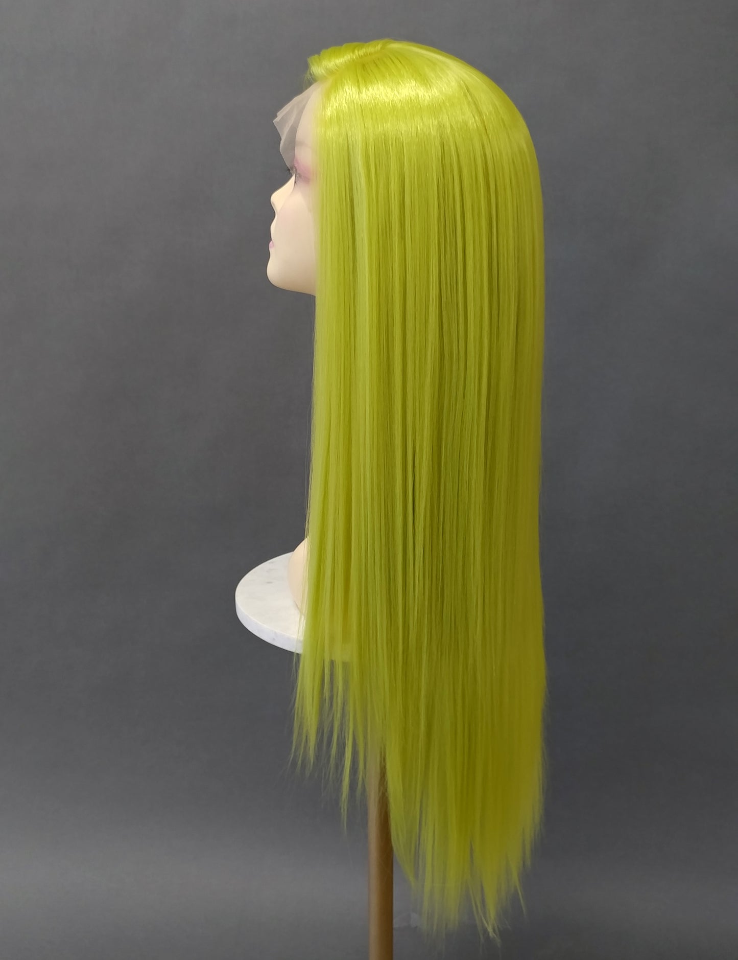 Deep Lace Front Light Green Long Straight Heat Resistant Wig 28 Inch [Peta-LimeLuxe]