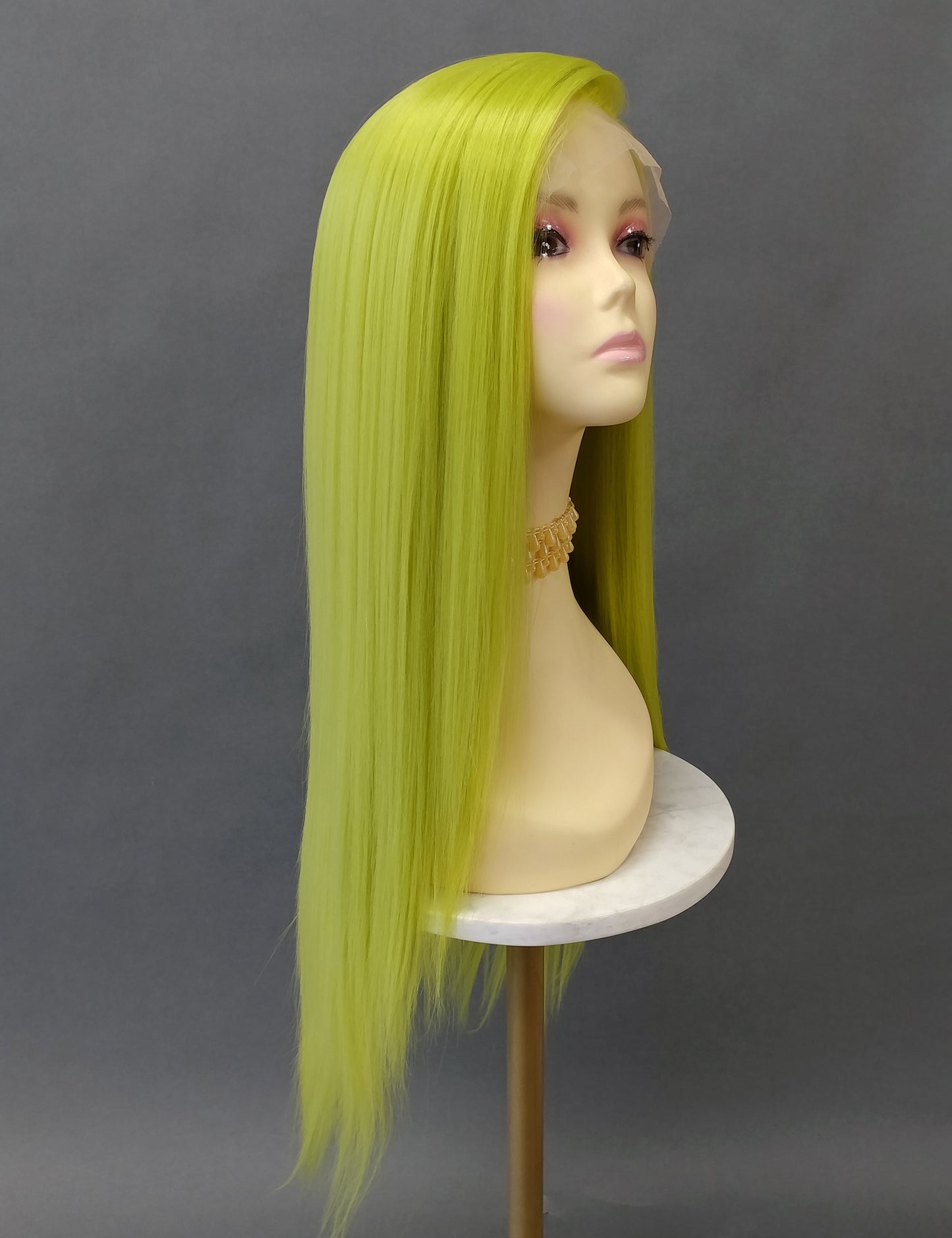Deep Lace Front Light Green Long Straight Heat Resistant Wig 28 Inch [Peta-LimeLuxe]
