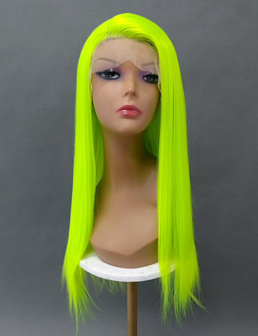 Deep Lace Front Neon Green Long Straight Heat Resistant Wig 28 Inch [Peta-Voltage]