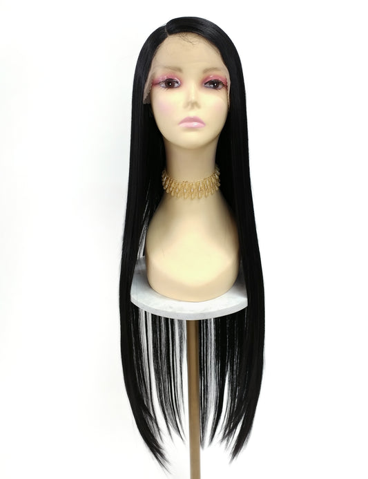 HD Lace Front Side Part Long Straight Black Heat Resistant Wig 40 Inch [Rayven-1B]