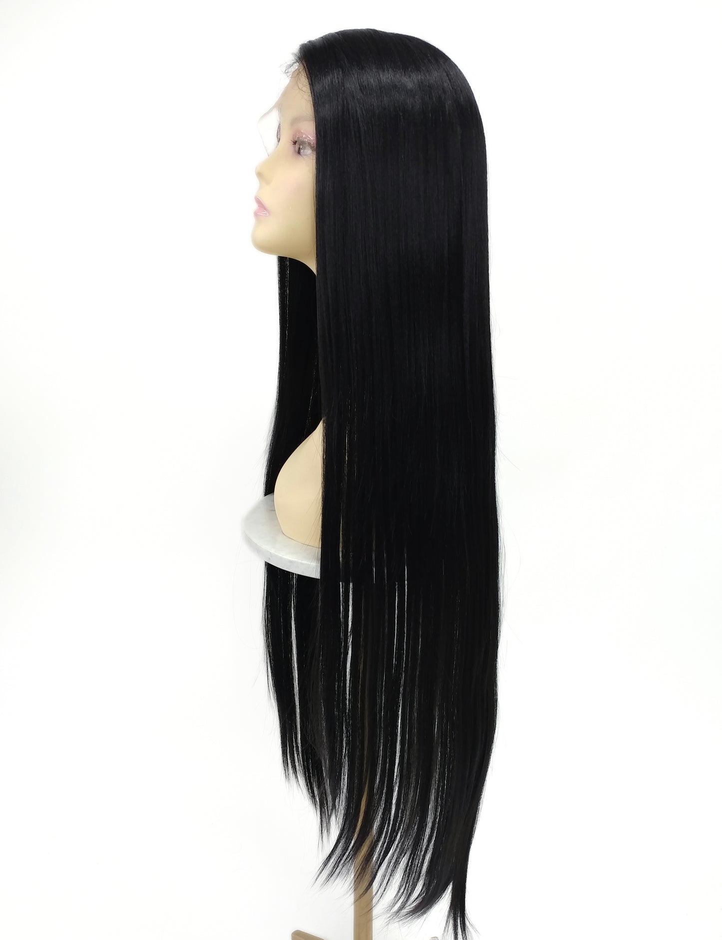 HD Lace Front Side Part Long Straight Black Heat Resistant Wig 40 Inch [Rayven-1B]