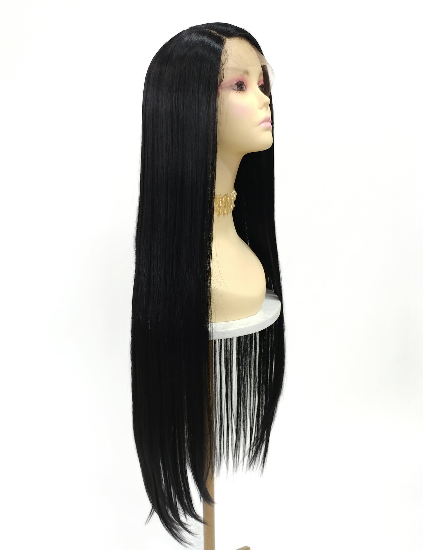 HD Lace Front Side Part Long Straight Black Heat Resistant Wig 40 Inch [Rayven-1B]