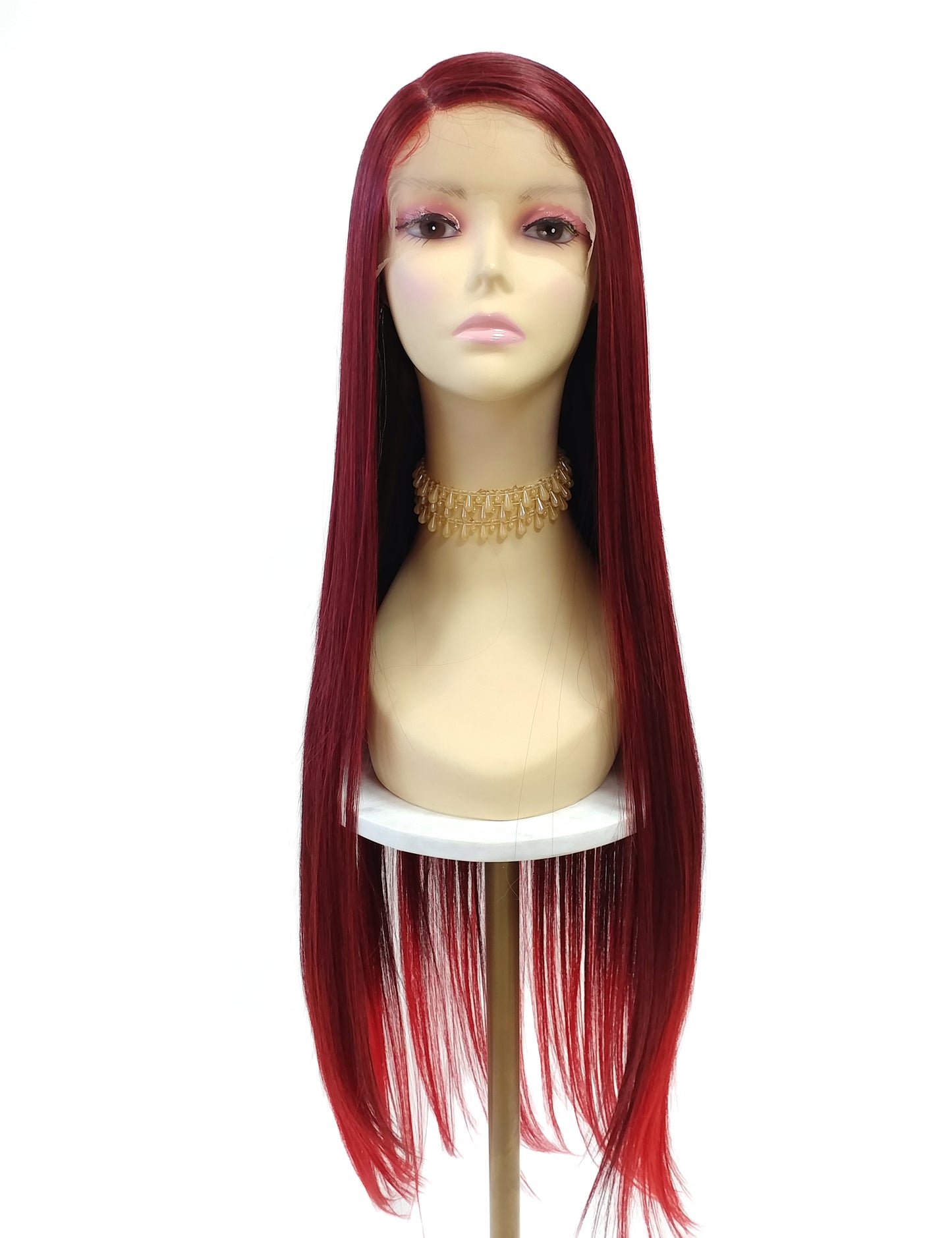 HD Lace Front Side Part Long Straight Red Heat Resistant Wig 40 Inch [Rayven-JewelRed]