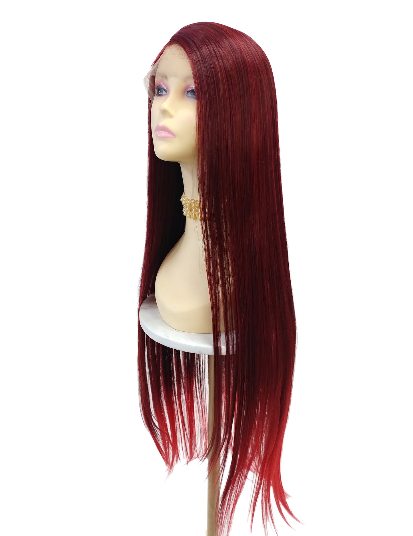 HD Lace Front Side Part Long Straight Red Heat Resistant Wig 40 Inch [Rayven-JewelRed]