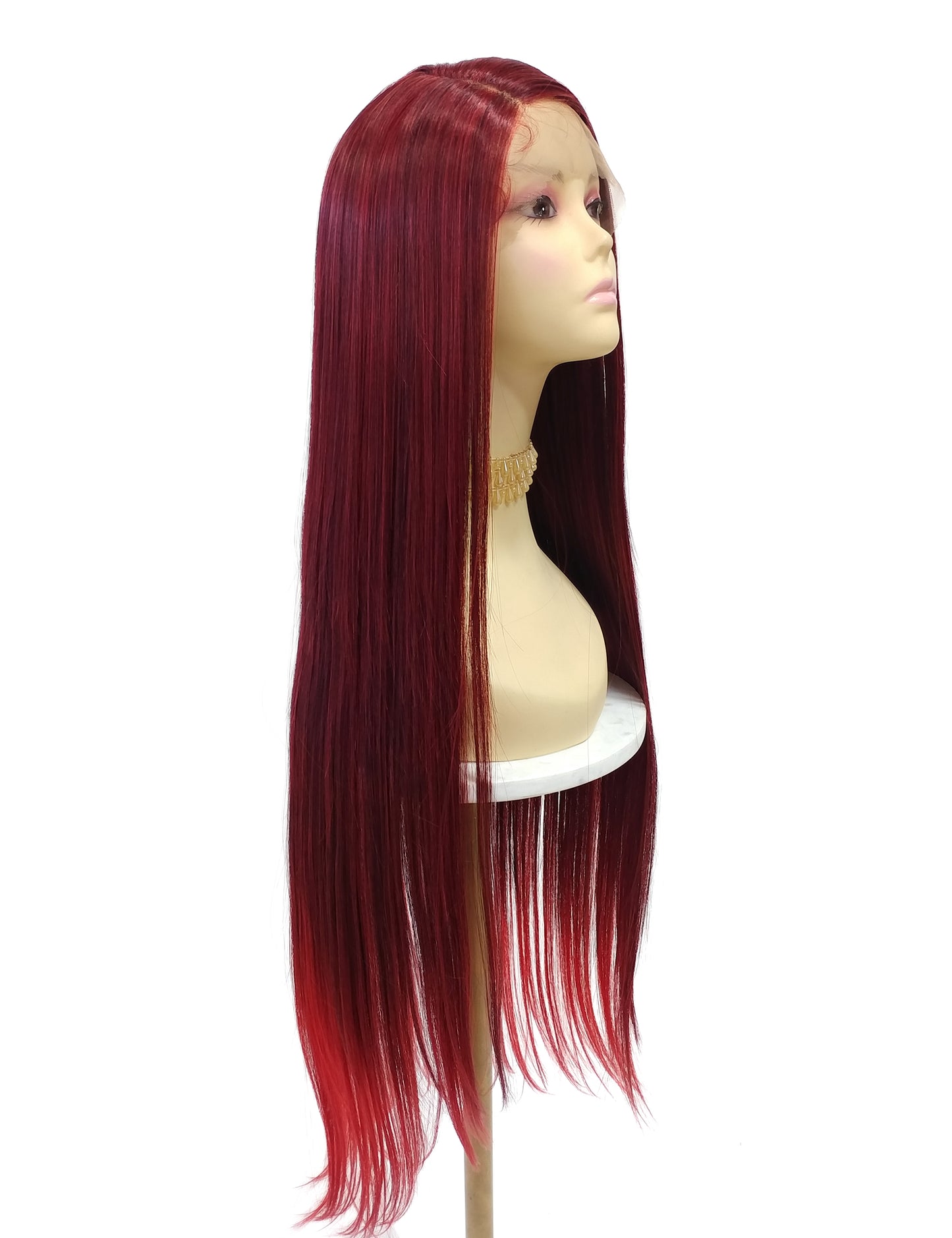 HD Lace Front Side Part Long Straight Red Heat Resistant Wig 40 Inch [Rayven-JewelRed]