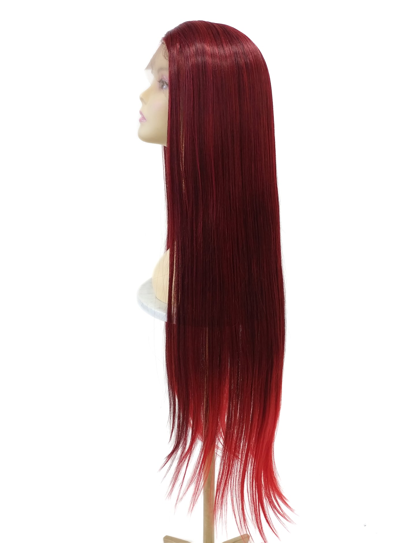 HD Lace Front Side Part Long Straight Red Heat Resistant Wig 40 Inch [Rayven-JewelRed]