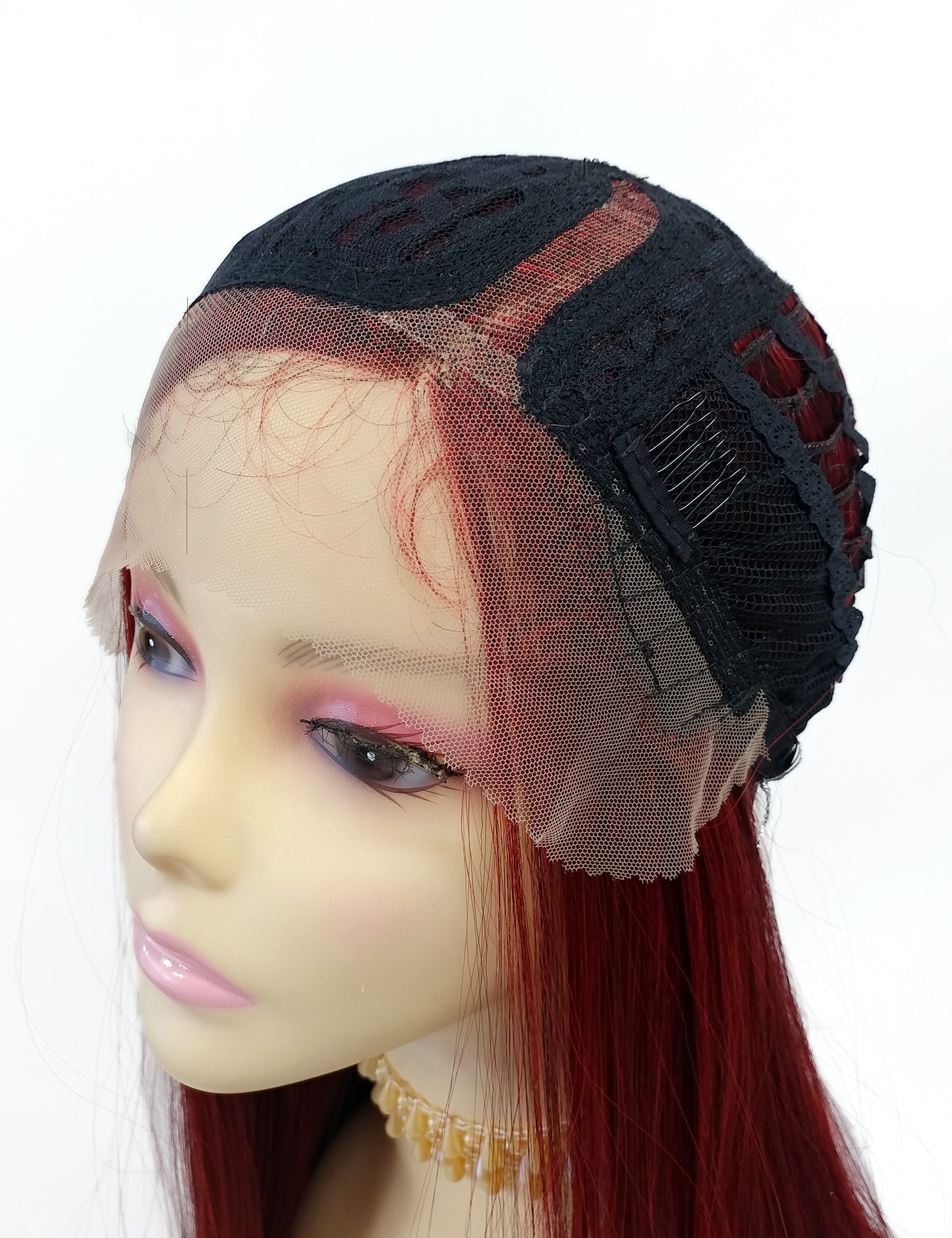 HD Lace Front Side Part Long Straight Red Heat Resistant Wig 40 Inch [Rayven-JewelRed]