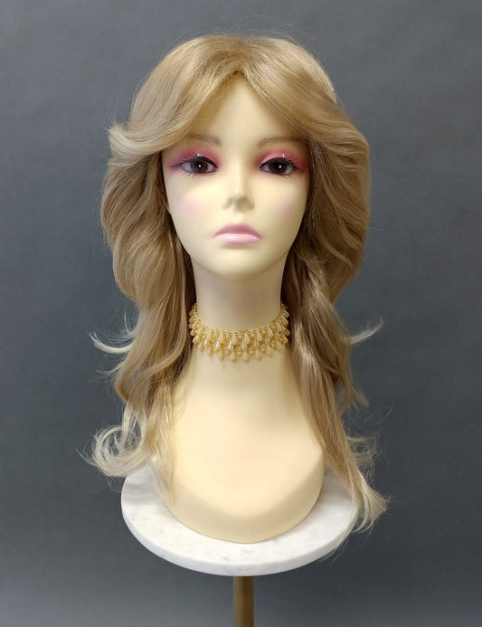 Golden Blonde Feathered Retro 70s Long Wavy Wig [Willa-24/613]